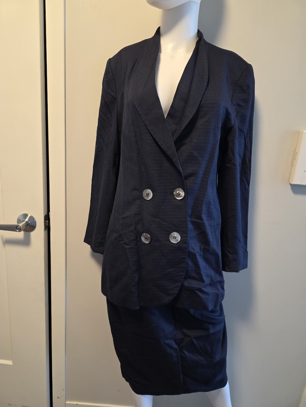 Christian Dior Navy Double-Breasted Blazer and Skirt Set
